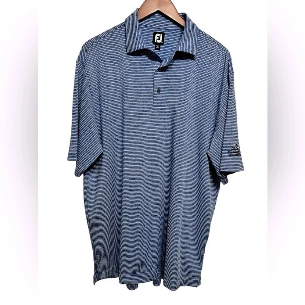 FOOTJOY Lisle Blue & White Micro Striped Mens Golf Polo Shirt Stretchy size XL